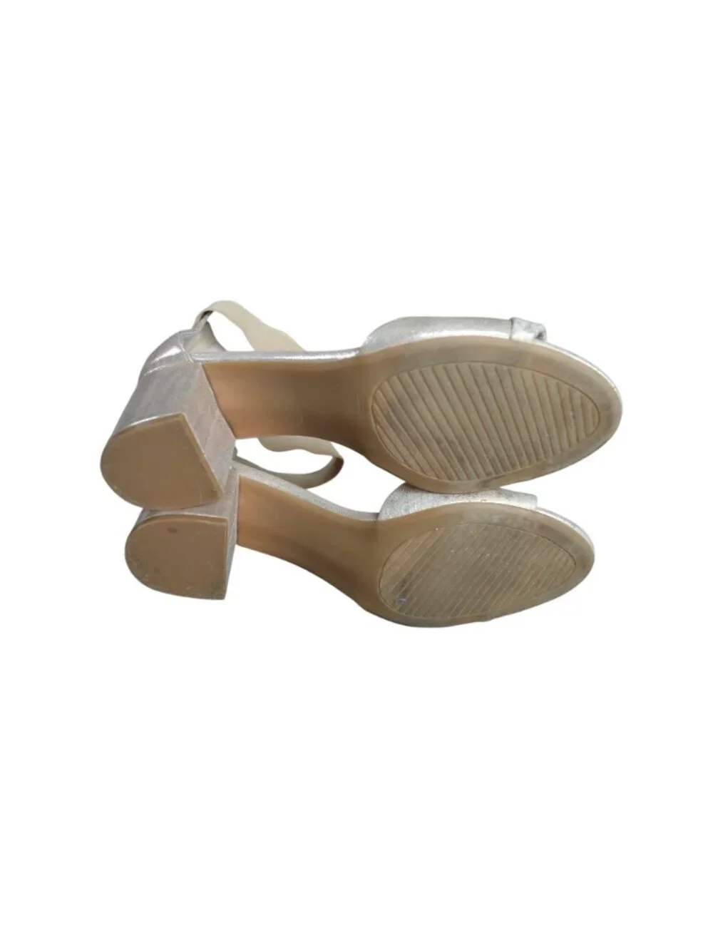 White Mountain Women Size 9 Evie Ankle Strap Block Heel Sandals Metallic Taupe